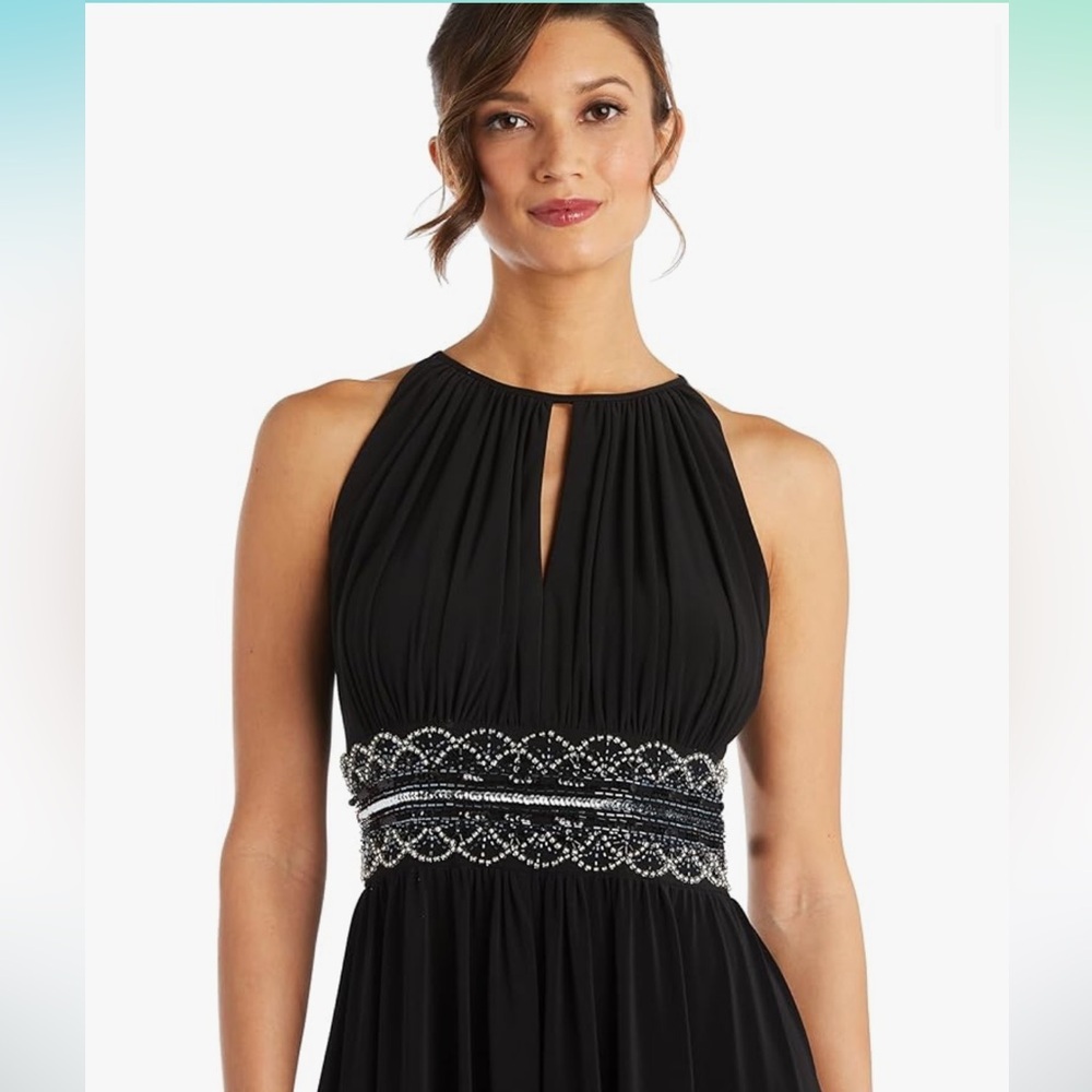R&M Richards Black Special Occasion Beaded Waist Gown Sz 4 - Picture 8 of 9